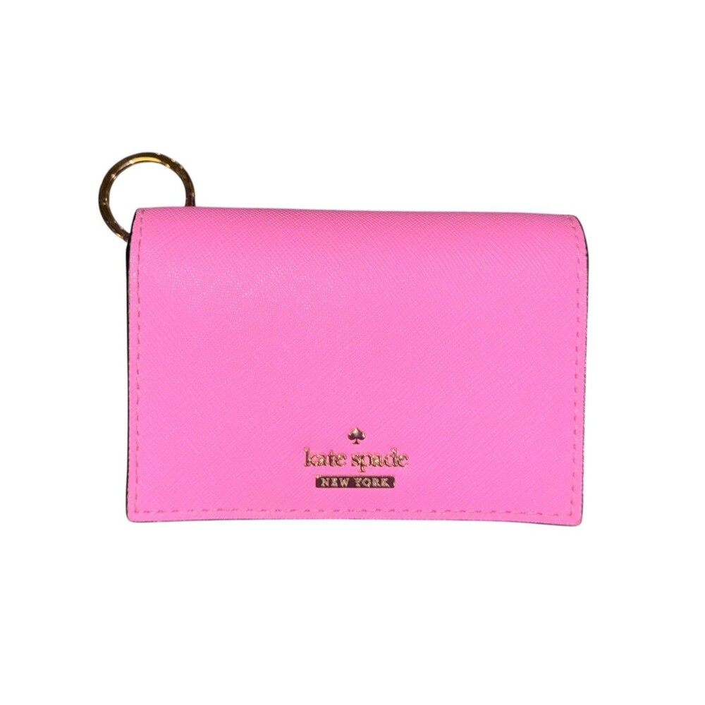 Kate Spade Pink Mini Snap Wallet Saffiano Leather Multi Card Holders W/ Key Ring